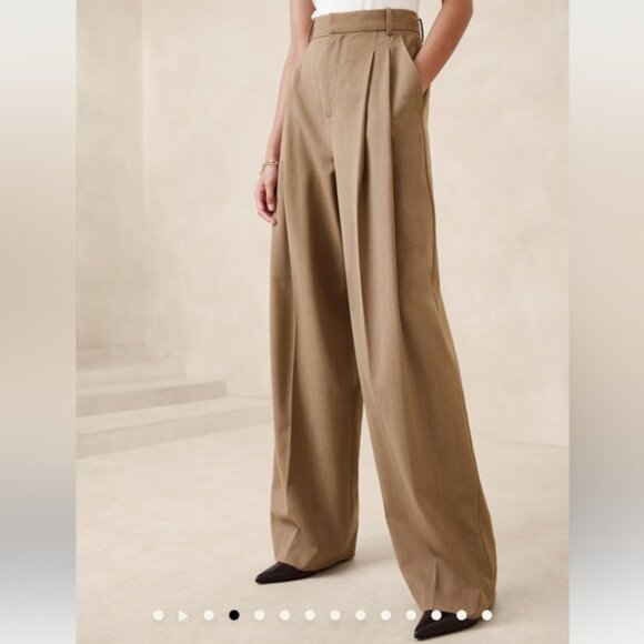 RETAIL BR Petite Wide Leg Italian Wool Pant in Camel - Picture 11 of 12